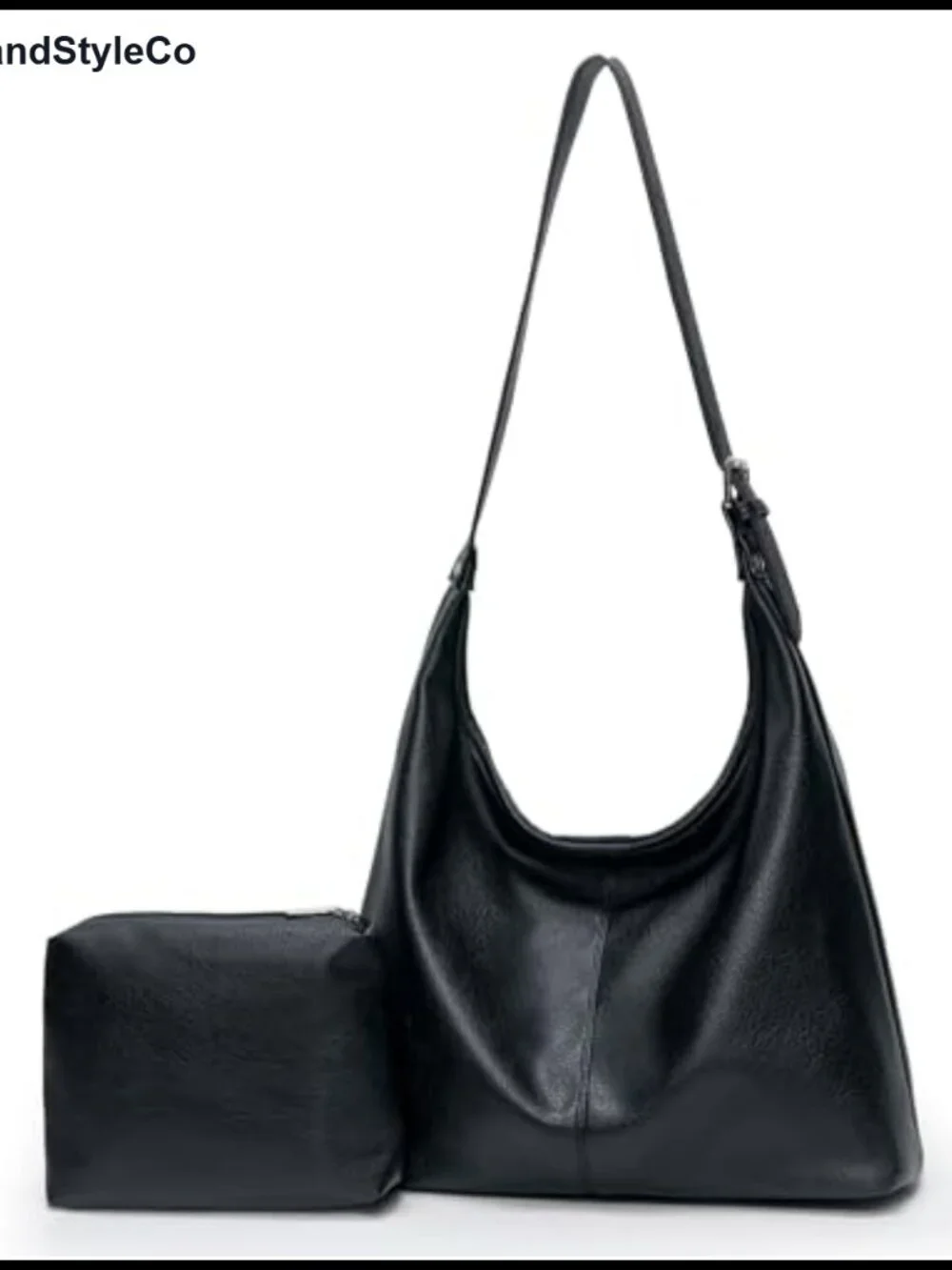Vegan Leather Slouchy Hobo Shoulder Bag Large Tote with Pouch